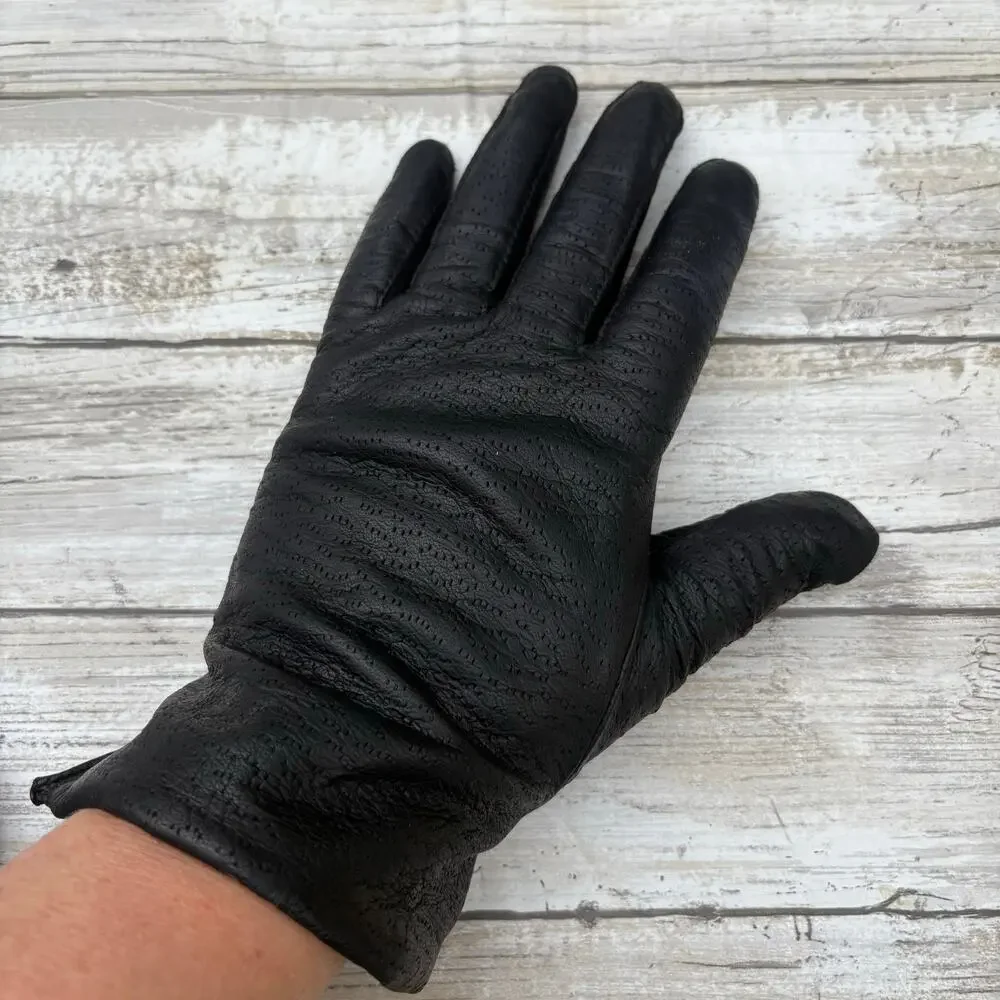 VTG‎ Fownes Leather Gloves Sz 6.5 Black Acrylic Lined Winter Driving Preppy